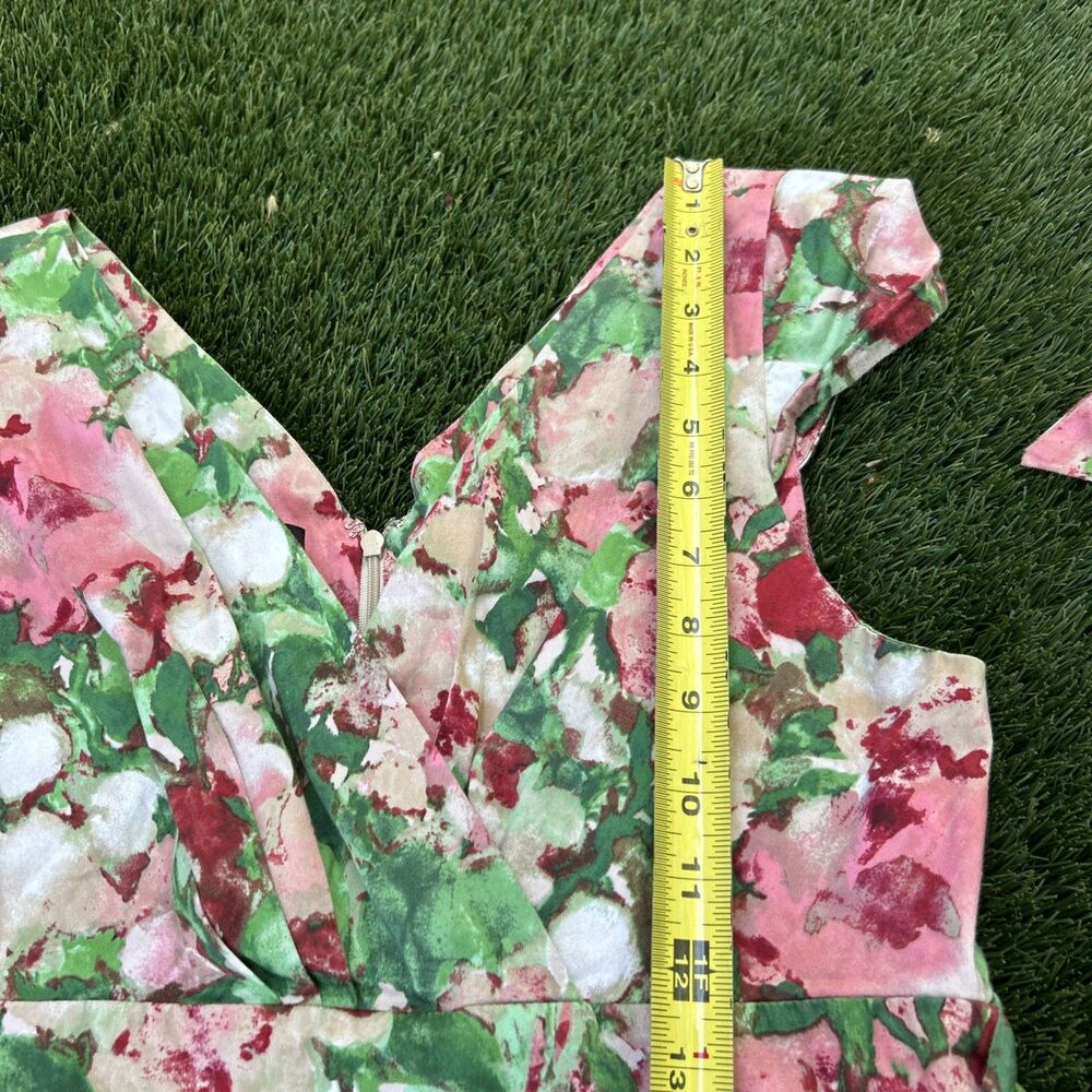 Talbots Sz 10 Dress Empire Waist V Neck Surplice Green Pink Fairy Floral Print - Picture 10 of 13